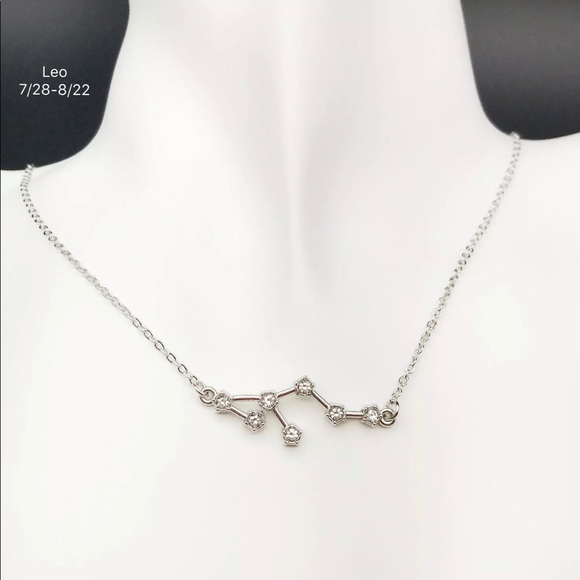 Leo Constellation Astrology Silver Alloy Necklace Minimalist Crystal Unique Gift - Picture 2 of 12